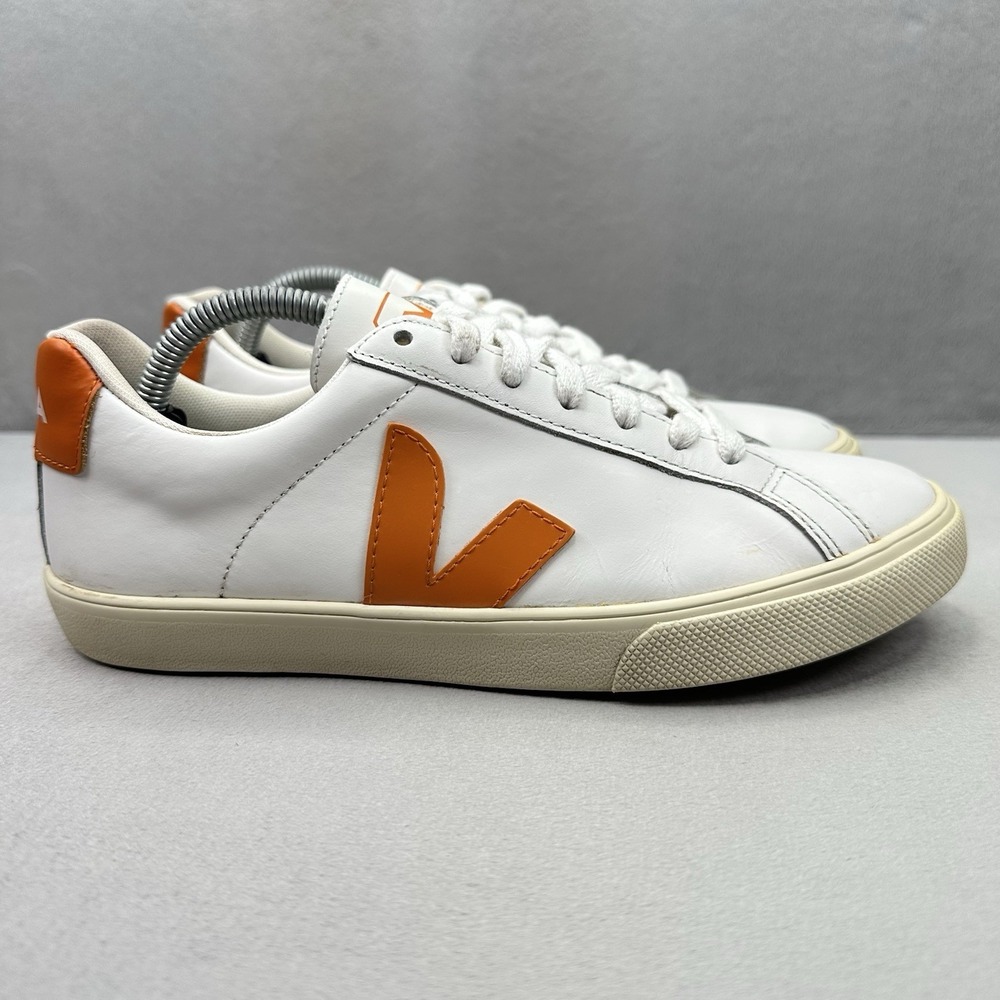 VEJA Campo Womens Size 6 Shoes White Orange Leather Lace-Up Casual Sneakers